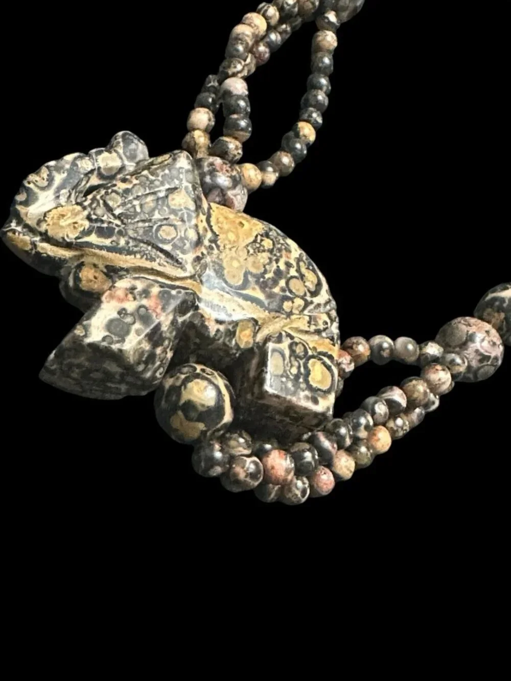 Jasper Necklace Carved Stone Elephant Trunk Up Knotted Bead Necklace Tribal 33